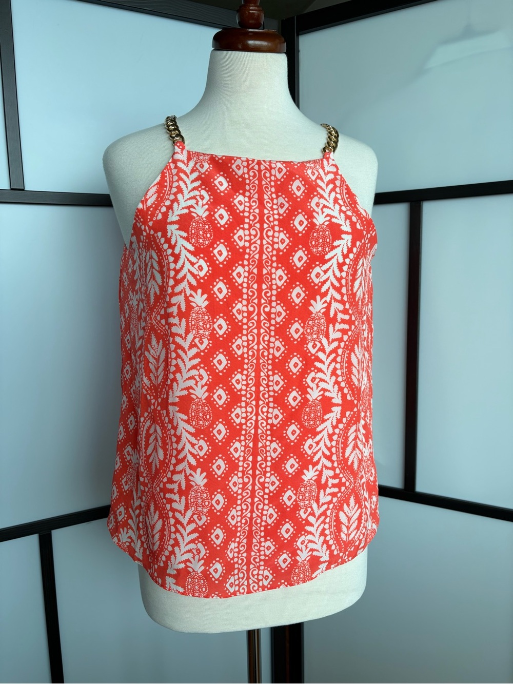 Lilly Pulitzer Joannah Silk Top Flamingo Feather Gold Chain NWT Size 6